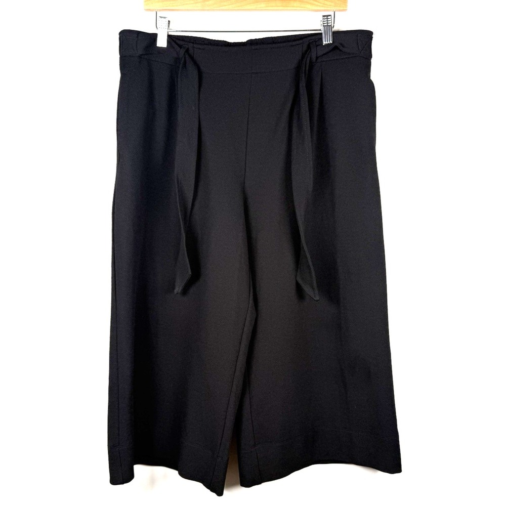 New Directions Womens Capri Pants Wide Leg Stretch Tie Black Sz PXL 20" inseam